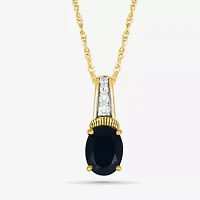 Womens Genuine Black Onyx 10K Gold Sterling Silver Oval 18 Inch Pendant Necklace