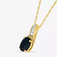 Womens Genuine Black Onyx 10K Gold Sterling Silver Oval 18 Inch Pendant Necklace