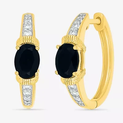 Womens Genuine Black Onyx 10K Gold Sterling Silver 21mm Oval Hoop Earrings