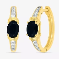 Womens Genuine Black Onyx 10K Gold Sterling Silver 21mm Oval Hoop Earrings