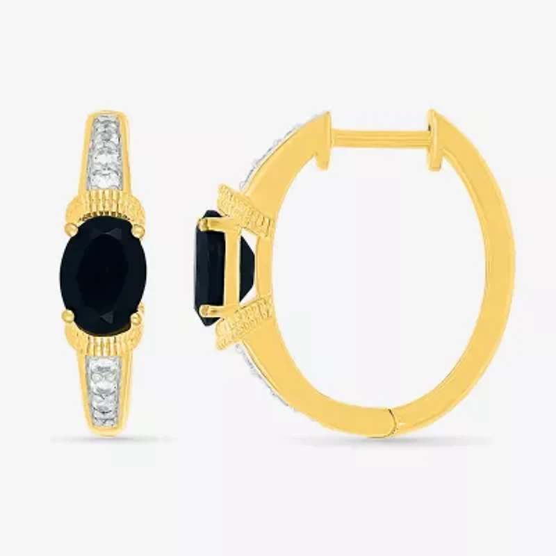 Womens Genuine Black Onyx 10K Gold Sterling Silver 21mm Oval Hoop Earrings