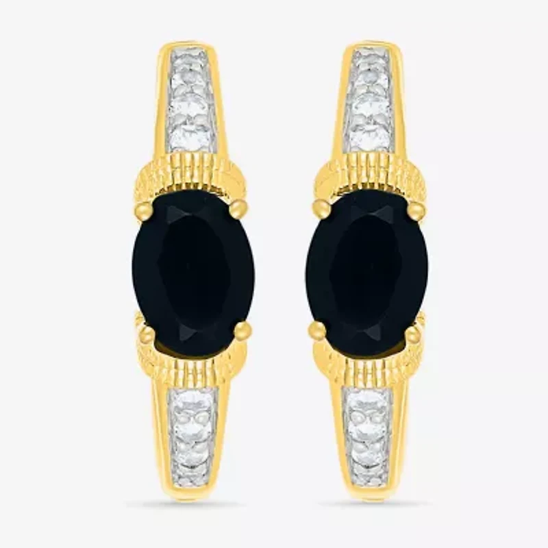 Womens Genuine Black Onyx 10K Gold Sterling Silver 21mm Oval Hoop Earrings