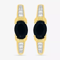 Womens Genuine Black Onyx 10K Gold Sterling Silver 21mm Oval Hoop Earrings