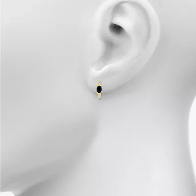 Womens Genuine Black Onyx 10K Gold Sterling Silver 21mm Oval Hoop Earrings