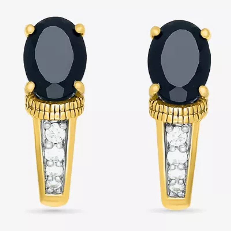 Womens Genuine Black Onyx 10K Gold Sterling Silver 16mm Oval Hoop Earrings