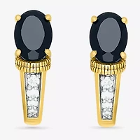 Womens Genuine Black Onyx 10K Gold Sterling Silver 16mm Oval Hoop Earrings