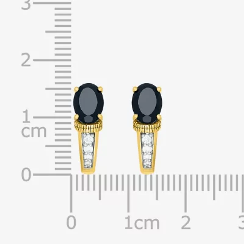 Womens Genuine Black Onyx 10K Gold Sterling Silver 16mm Oval Hoop Earrings