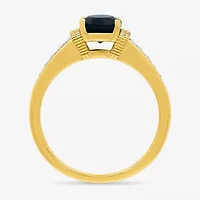 Womens Genuine Black Onyx 10K Gold Sterling Silver Oval Side Stone Cocktail Ring