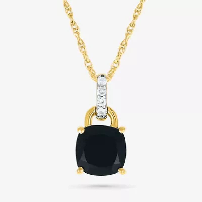 Womens Genuine Black Onyx 10K Gold Sterling Silver Cushion 18 Inch Pendant Necklace