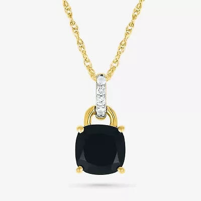 Womens Genuine Black Onyx 10K Gold Sterling Silver Cushion 18 Inch Pendant Necklace