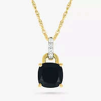 Womens Genuine Black Onyx 10K Gold Sterling Silver Cushion 18 Inch Pendant Necklace