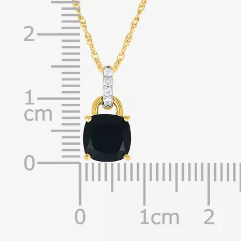 Womens Genuine Black Onyx 10K Gold Sterling Silver Cushion 18 Inch Pendant Necklace