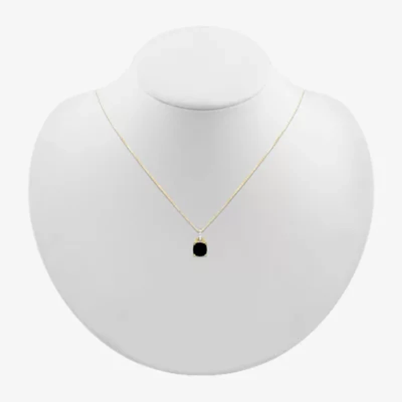 Womens Genuine Black Onyx 10K Gold Sterling Silver Cushion 18 Inch Pendant Necklace
