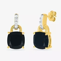 Womens Genuine Black Onyx 10K Gold Sterling Silver Cushion Drop Earrings