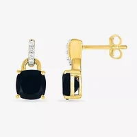 Womens Genuine Black Onyx 10K Gold Sterling Silver Cushion Drop Earrings