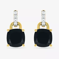 Womens Genuine Black Onyx 10K Gold Sterling Silver Cushion Drop Earrings