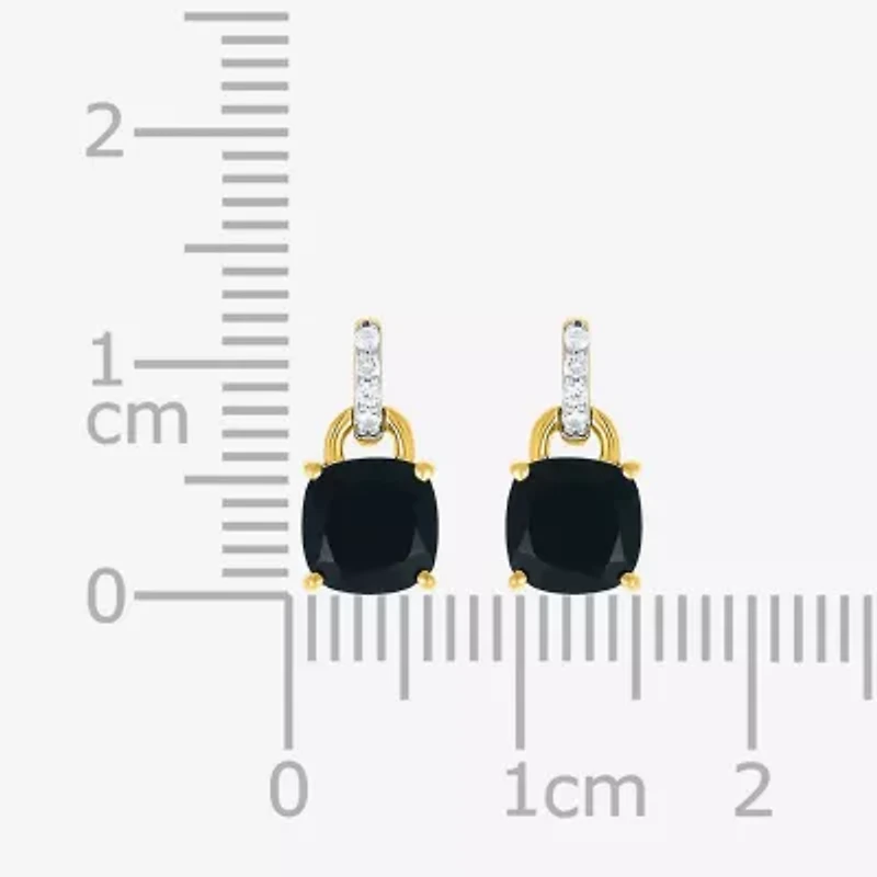 Womens Genuine Black Onyx 10K Gold Sterling Silver Cushion Drop Earrings