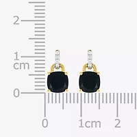 Womens Genuine Black Onyx 10K Gold Sterling Silver Cushion Drop Earrings