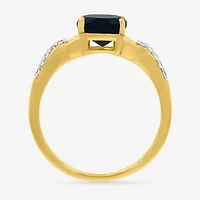 Womens Genuine Black Onyx 10K Gold Sterling Silver Cushion Side Stone Cocktail Ring