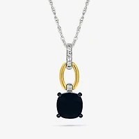 Womens Genuine Black Onyx 10K Gold Sterling Silver Cushion 18 Inch Pendant Necklace