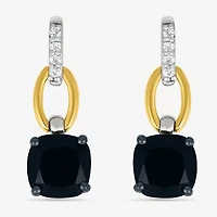 Womens Genuine Black Onyx 10K Gold Sterling Silver Cushion Drop Earrings