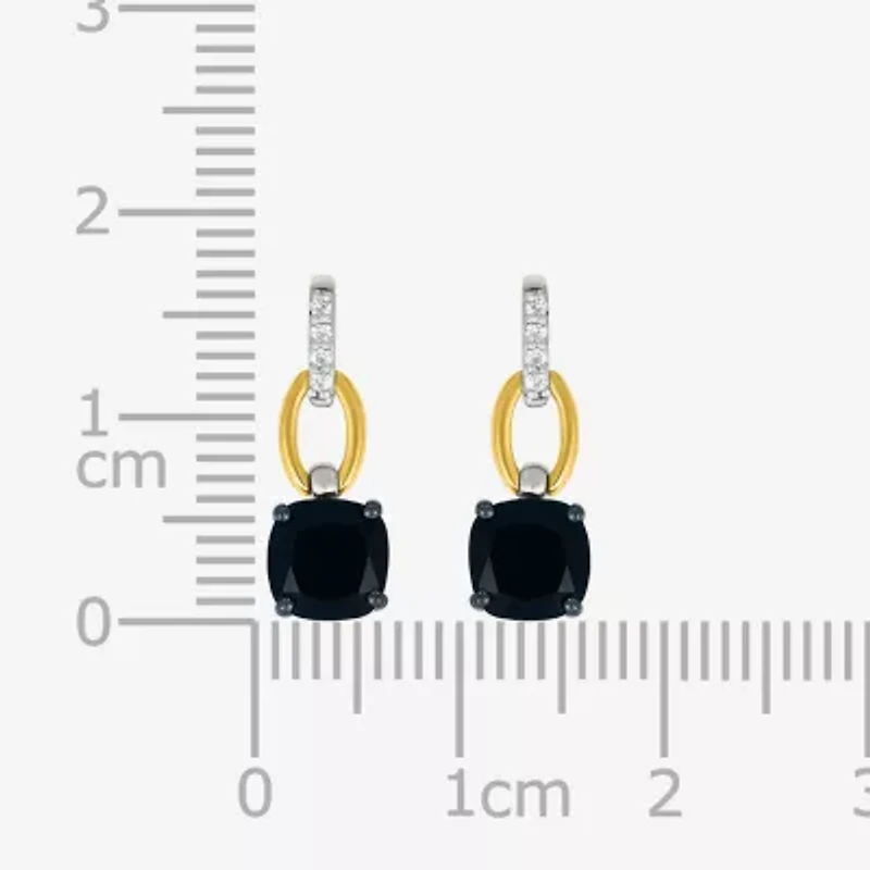 Womens Genuine Black Onyx 10K Gold Sterling Silver Cushion Drop Earrings