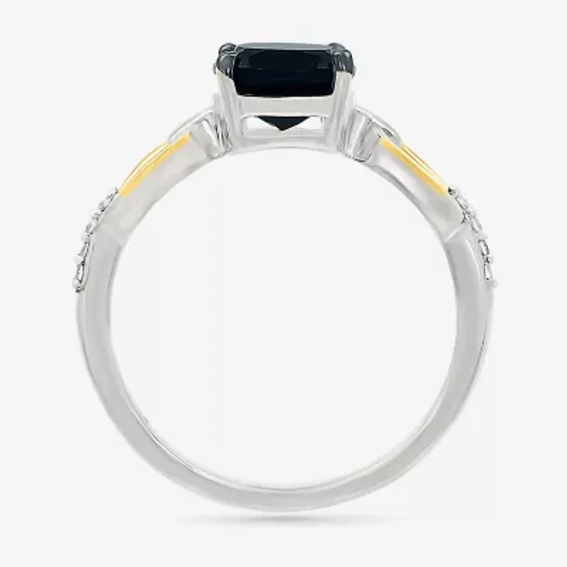 Womens Genuine Black Onyx 10K Gold Sterling Silver Cushion Cocktail Ring