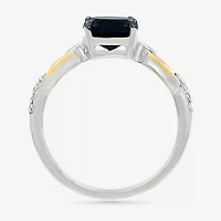 Womens Genuine Black Onyx 10K Gold Sterling Silver Cushion Cocktail Ring