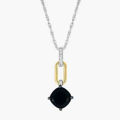 Womens Genuine Black Onyx 10K Gold Sterling Silver Cushion 18 Inch Pendant Necklace