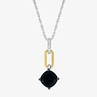 Womens Genuine Black Onyx 10K Gold Sterling Silver Cushion 18 Inch Pendant Necklace
