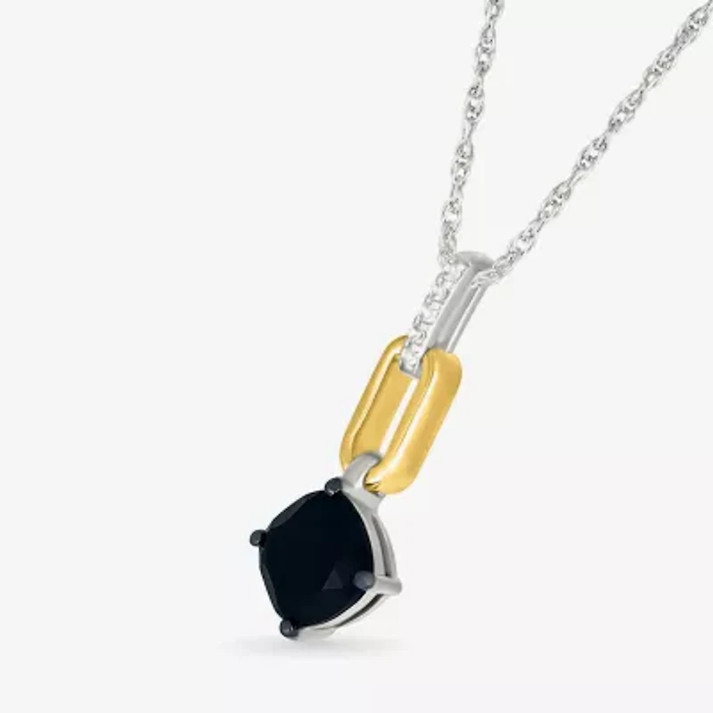 Womens Genuine Black Onyx 10K Gold Sterling Silver Cushion 18 Inch Pendant Necklace