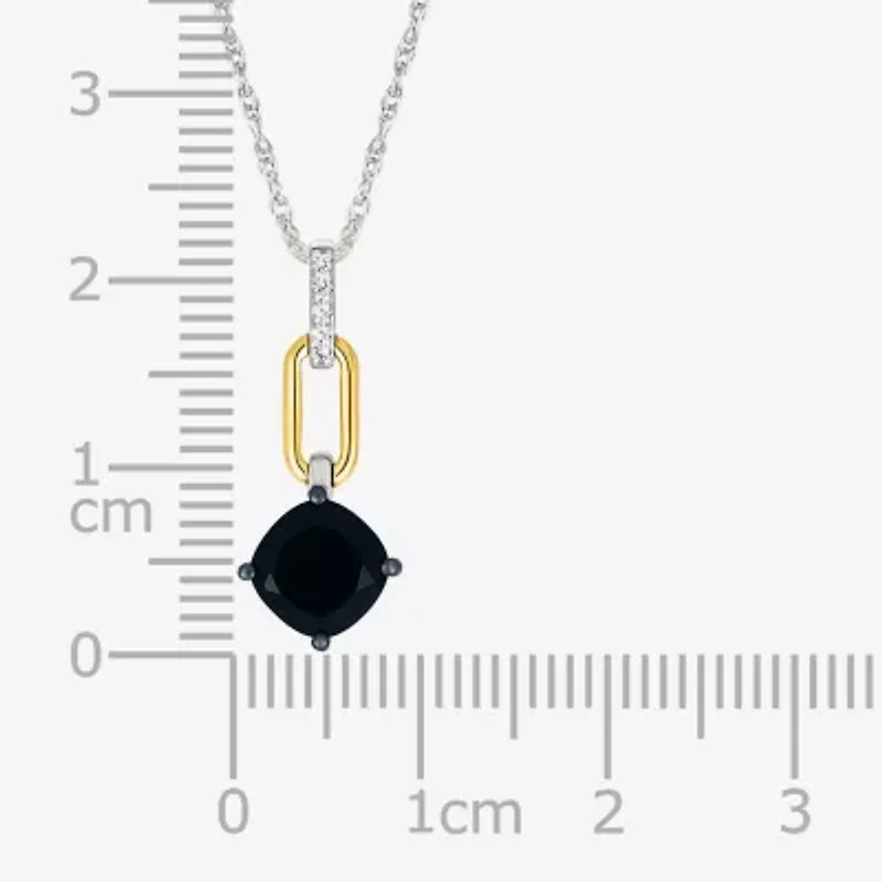 Womens Genuine Black Onyx 10K Gold Sterling Silver Cushion 18 Inch Pendant Necklace