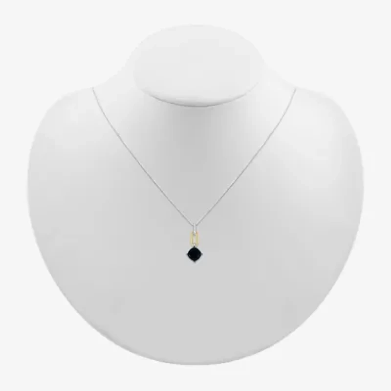 Womens Genuine Black Onyx 10K Gold Sterling Silver Cushion 18 Inch Pendant Necklace