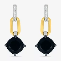 Womens Genuine Black Onyx 10K Gold Sterling Silver Cushion Drop Earrings
