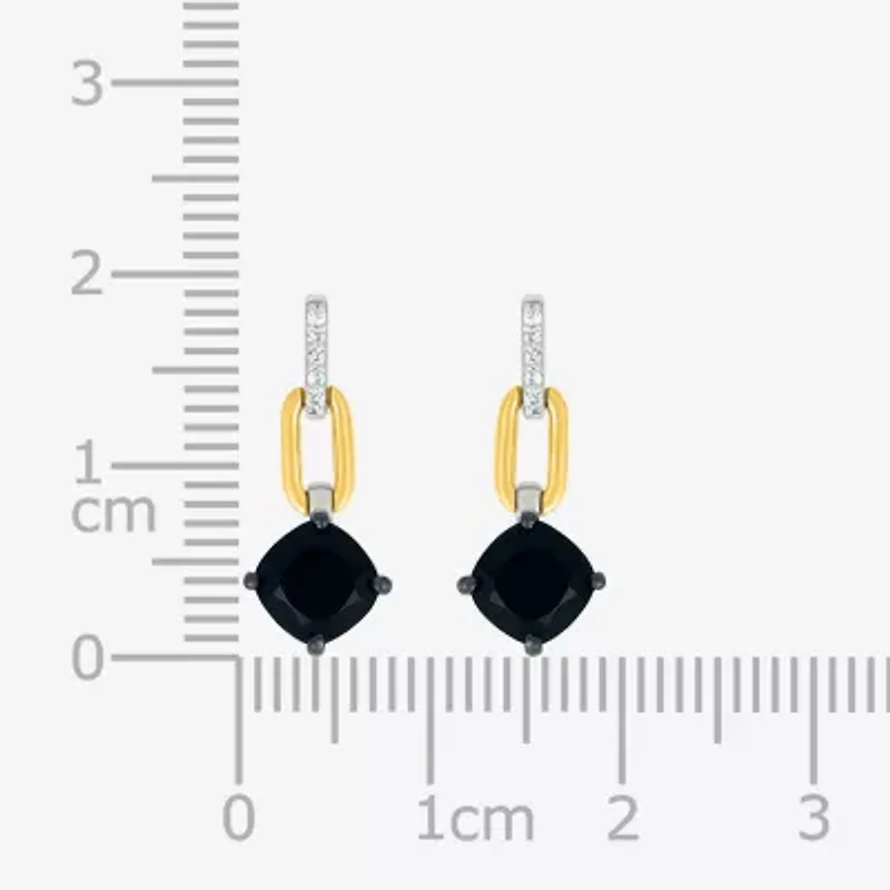 Womens Genuine Black Onyx 10K Gold Sterling Silver Cushion Drop Earrings