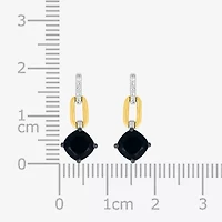 Womens Genuine Black Onyx 10K Gold Sterling Silver Cushion Drop Earrings