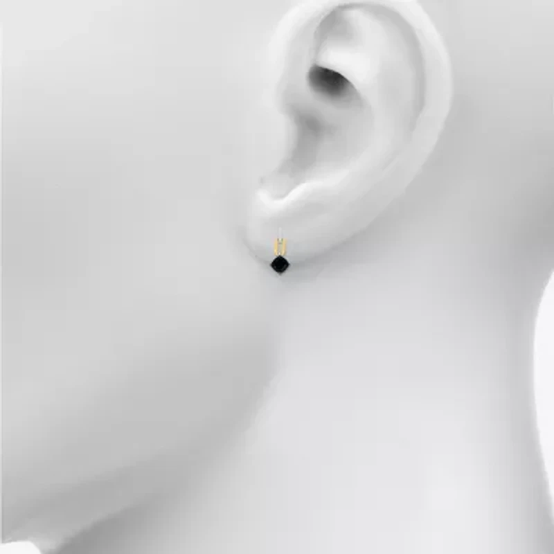 Womens Genuine Black Onyx 10K Gold Sterling Silver Cushion Drop Earrings