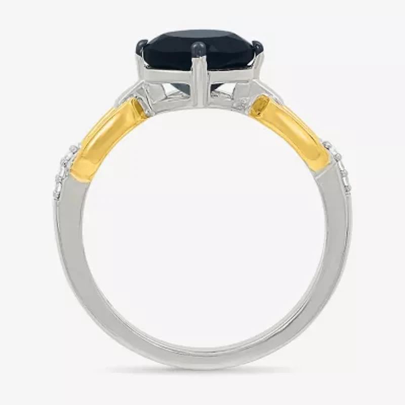 Womens Genuine Black Onyx 10K Gold Sterling Silver Cushion Cocktail Ring
