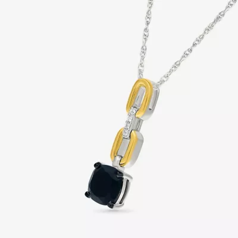 Womens Genuine Black Onyx 10K Gold Sterling Silver Cushion 18 Inch Pendant Necklace