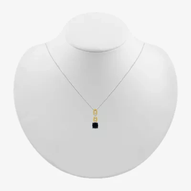 Womens Genuine Black Onyx 10K Gold Sterling Silver Cushion 18 Inch Pendant Necklace