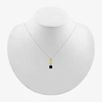 Womens Genuine Black Onyx 10K Gold Sterling Silver Cushion 18 Inch Pendant Necklace