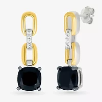 Womens Genuine Black Onyx 10K Gold Sterling Silver Cushion Drop Earrings
