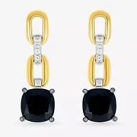 Womens Genuine Black Onyx 10K Gold Sterling Silver Cushion Drop Earrings