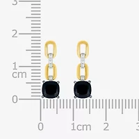 Womens Genuine Black Onyx 10K Gold Sterling Silver Cushion Drop Earrings