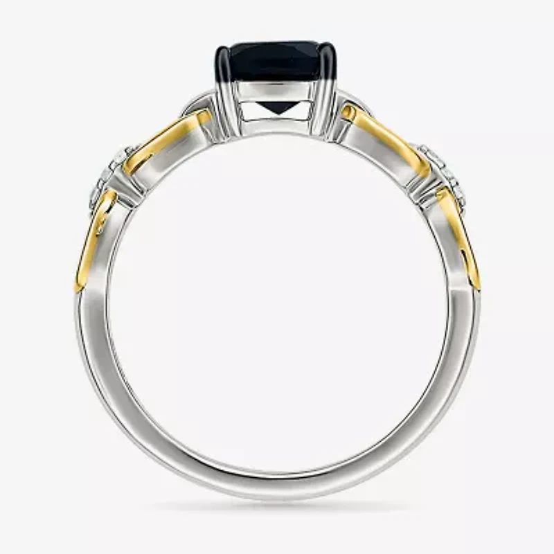 Womens Genuine Black Onyx 10K Gold Sterling Silver Cushion Cocktail Ring
