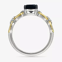 Womens Genuine Black Onyx 10K Gold Sterling Silver Cushion Cocktail Ring