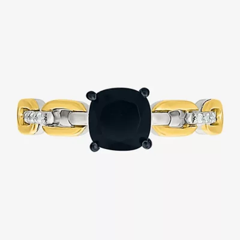 Womens Genuine Black Onyx 10K Gold Sterling Silver Cushion Cocktail Ring