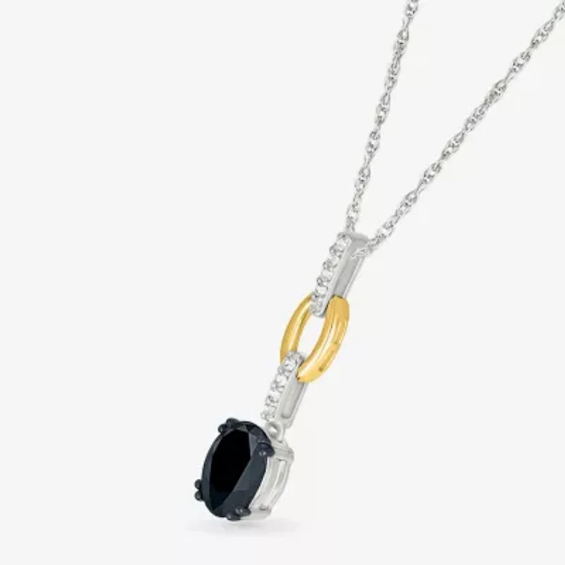 Womens Genuine Black Onyx 10K Gold Sterling Silver Oval 18 Inch Pendant Necklace