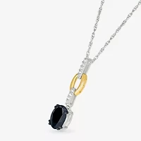 Womens Genuine Black Onyx 10K Gold Sterling Silver Oval 18 Inch Pendant Necklace