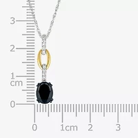 Womens Genuine Black Onyx 10K Gold Sterling Silver Oval 18 Inch Pendant Necklace